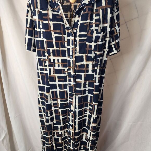 Vintage Y2k Saint Tropez West Collared Geo Button Up Shirt Dress Size 10 - Picture 4 of 13
